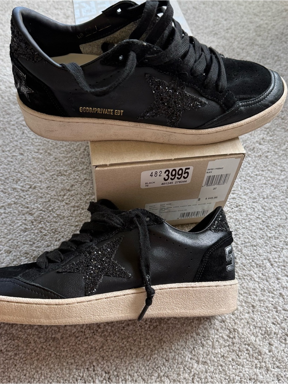 Golden Goose Black Leather & Glitter Star Low-Top Sneakers